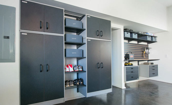 Garage with cabinets